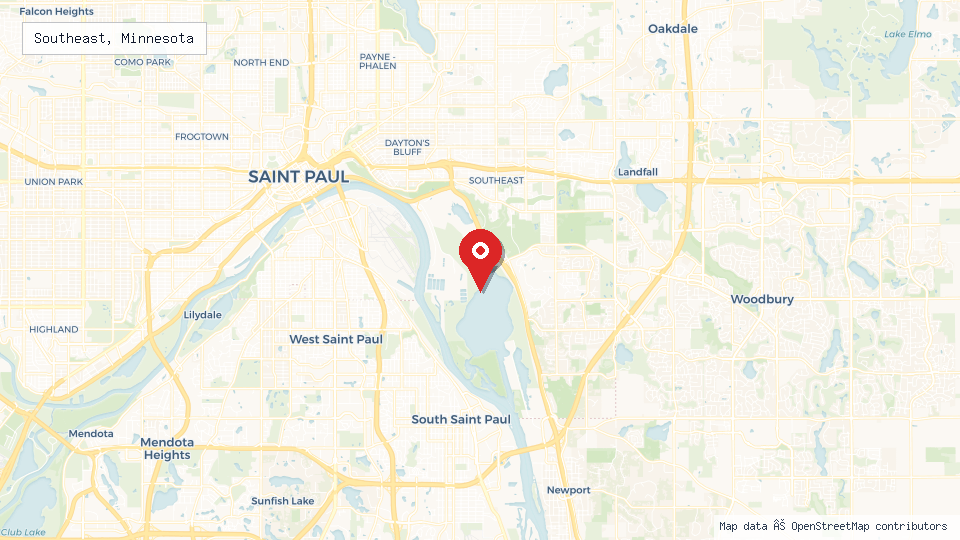 Street map of Southeast, Minnesota with location pin