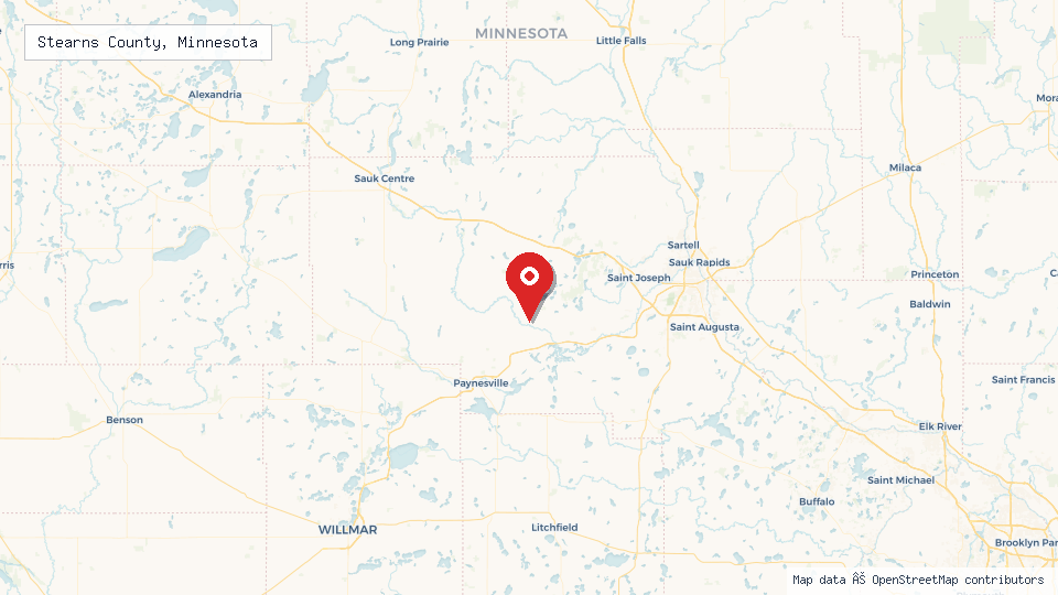 Street map of Stearns County, Minnesota with location pin