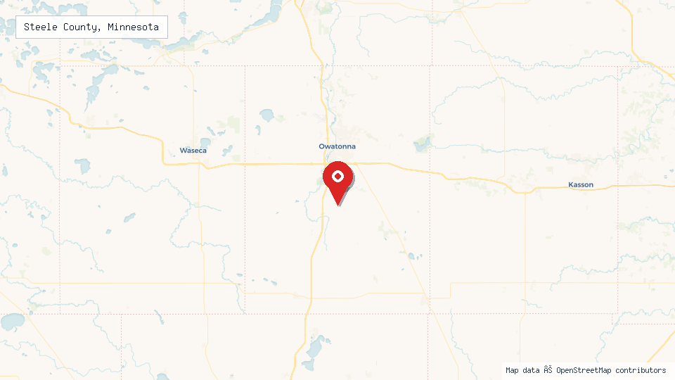 Street map of Steele County, Minnesota with location pin