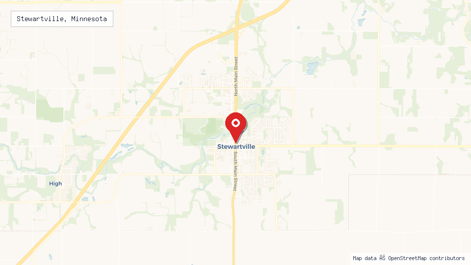 Street map of Stewartville, Minnesota with location pin