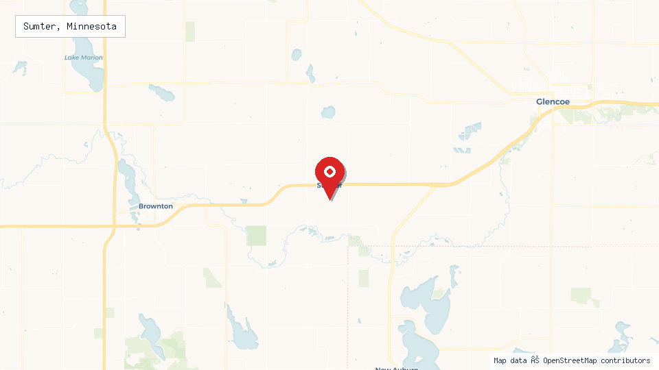 Street map of Sumter, Minnesota with location pin