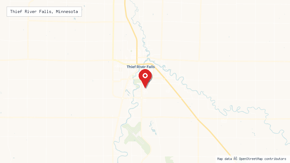 Street map of Thief River Falls, Minnesota with location pin