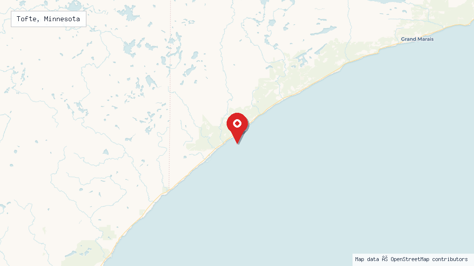 Street map of Tofte, Minnesota with location pin