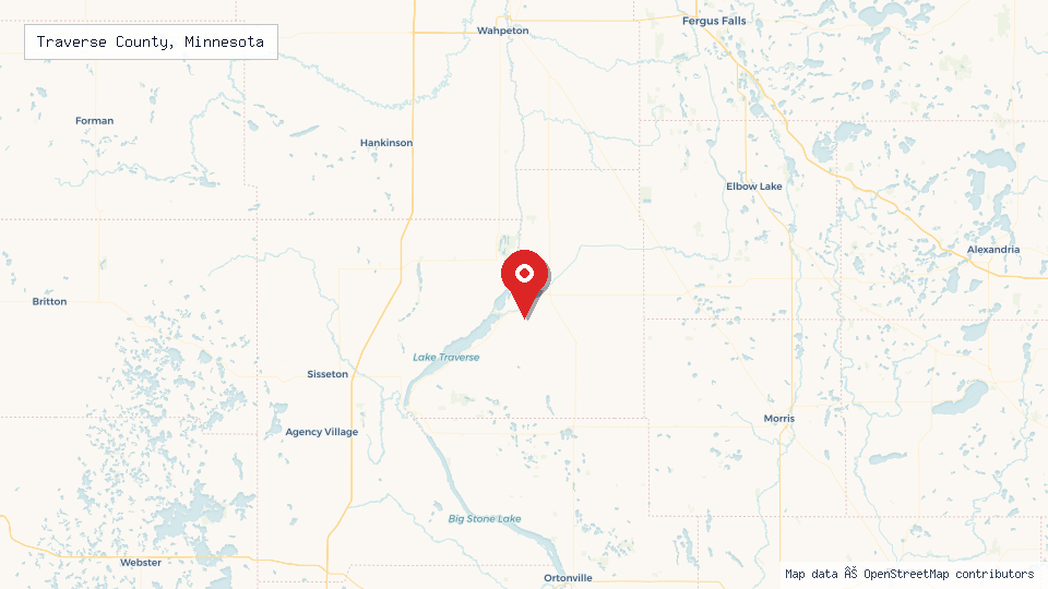 Street map of Traverse County, Minnesota with location pin