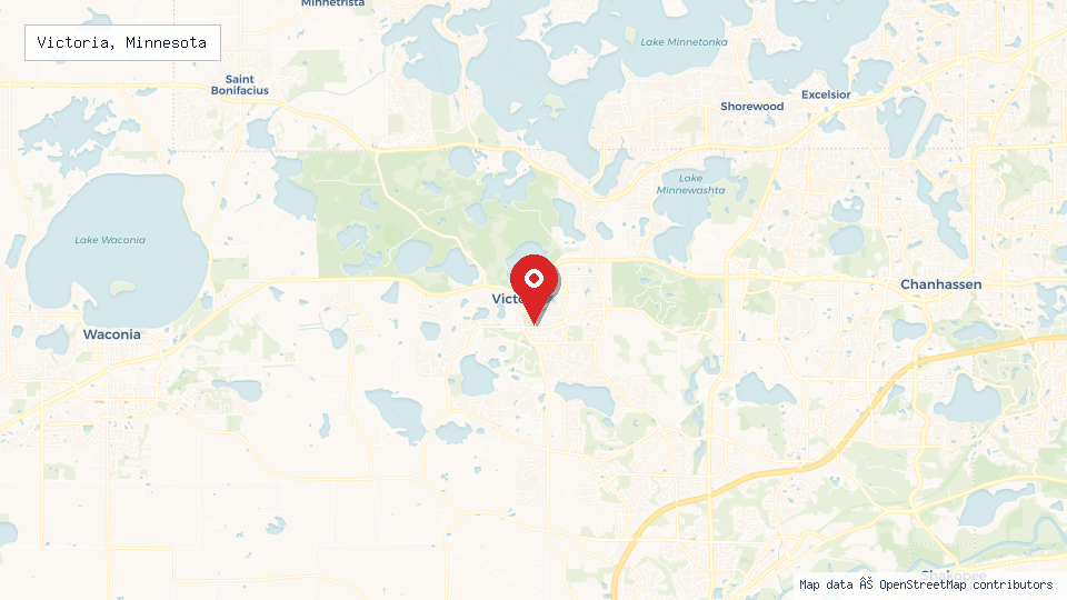 Street map of Victoria, Minnesota with location pin