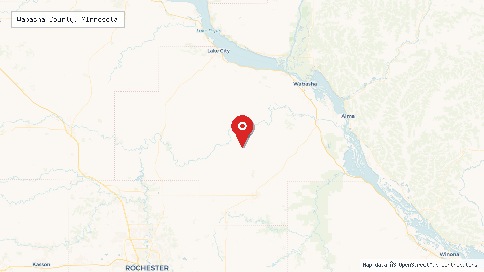 Street map of Wabasha County, Minnesota with location pin