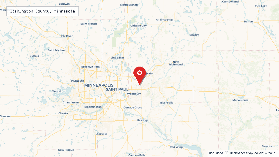 Street map of Washington County, Minnesota with location pin