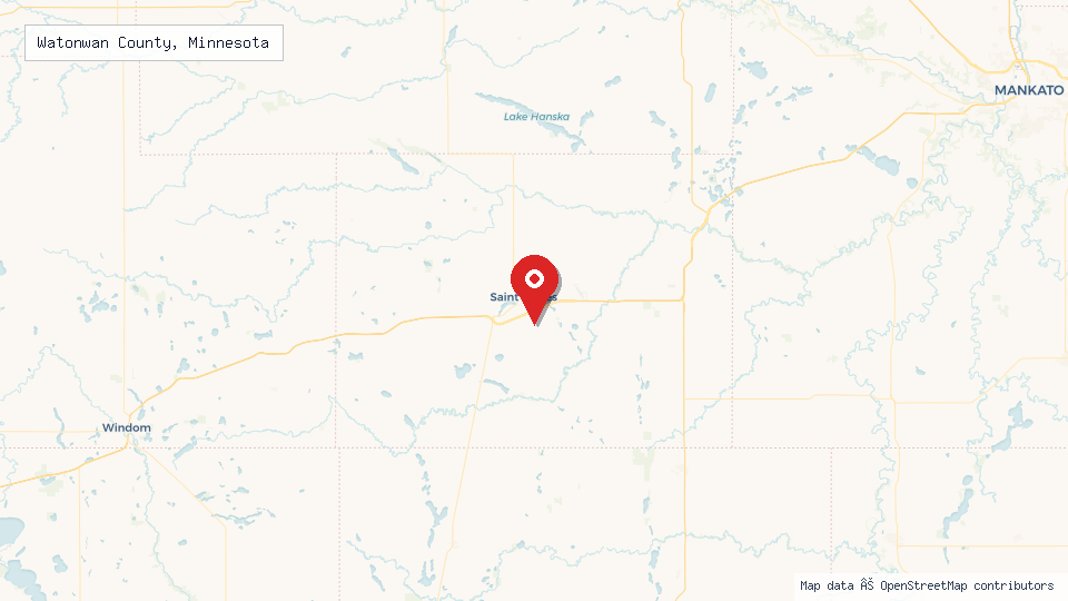 Street map of Watonwan County, Minnesota with location pin