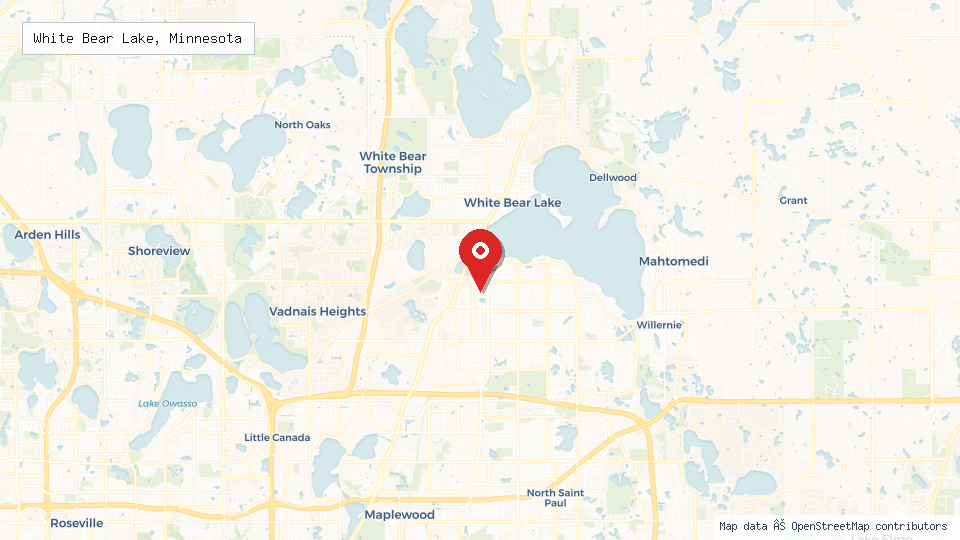 Street map of White Bear Lake, Minnesota with location pin