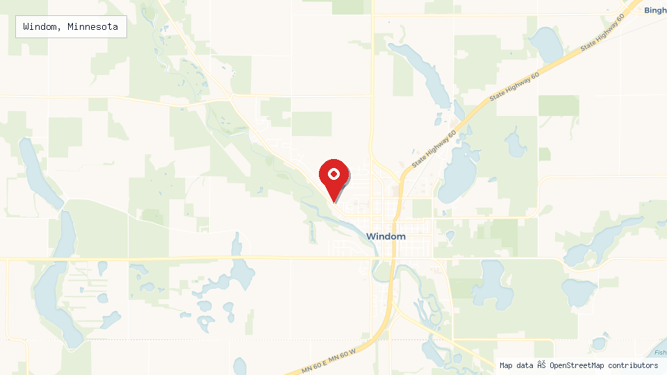 Street map of Windom, Minnesota with location pin
