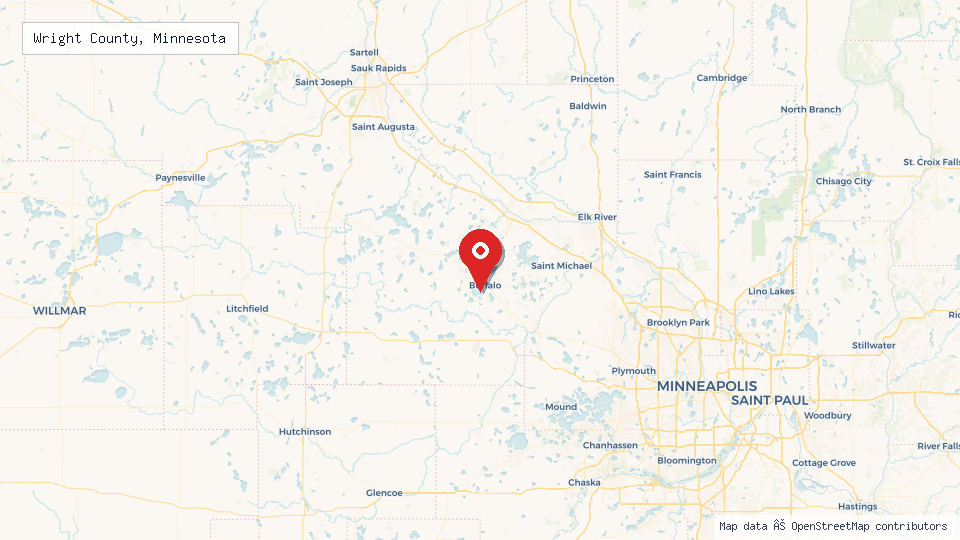 Street map of Wright County, Minnesota with location pin