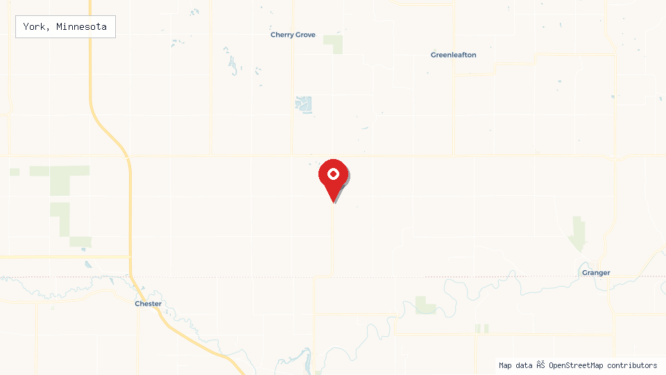 Street map of York, Minnesota with location pin