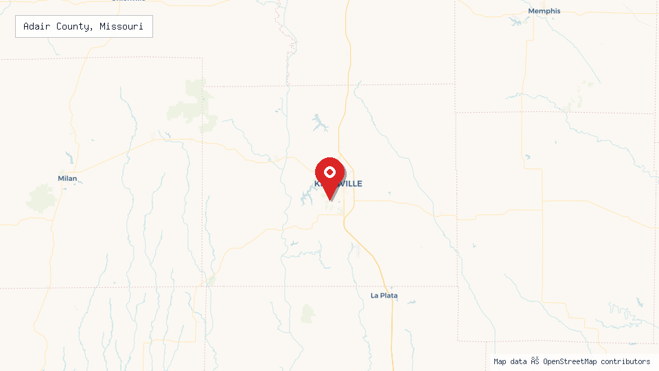 Street map of Adair County, Missouri with location pin
