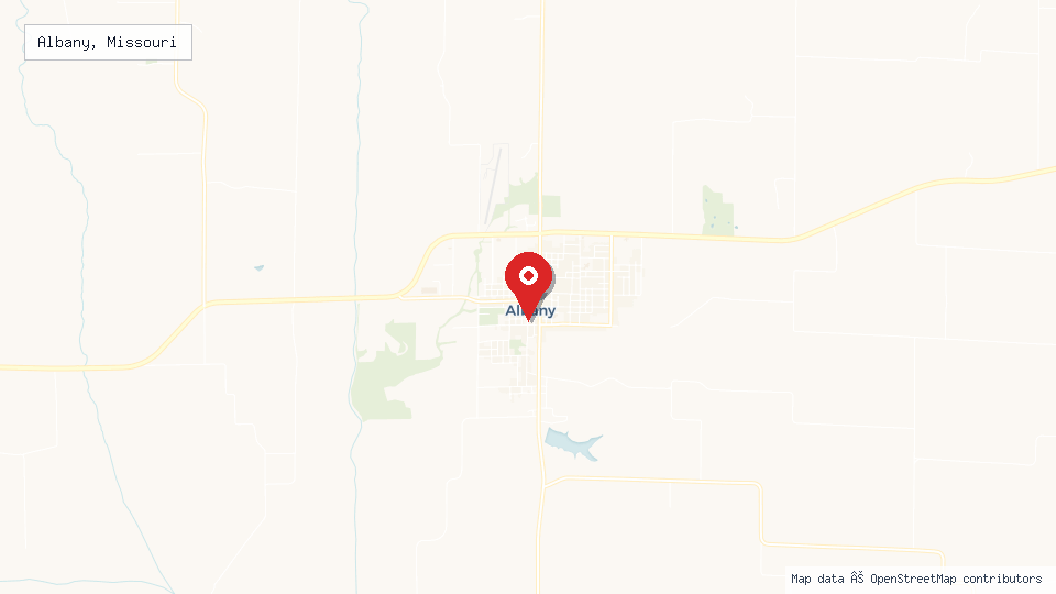 Street map of Albany, Missouri with location pin