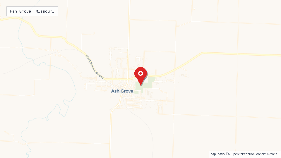 Street map of Ash Grove, Missouri with location pin