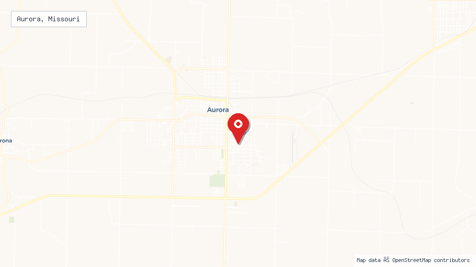 Street map of Aurora, Missouri with location pin