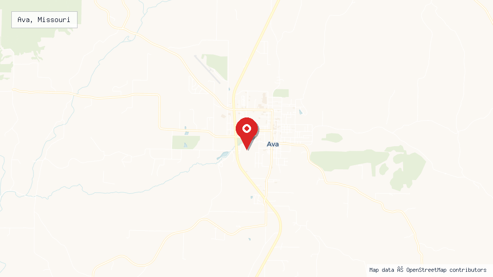Street map of Ava, Missouri with location pin