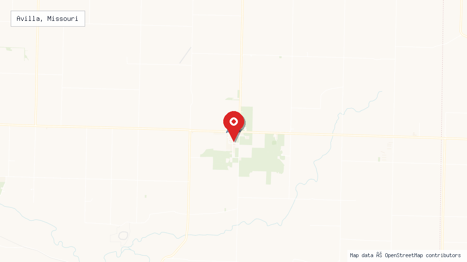 Street map of Avilla, Missouri with location pin