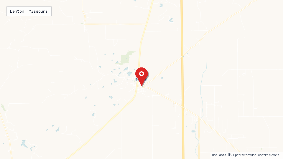 Street map of Benton, Missouri with location pin