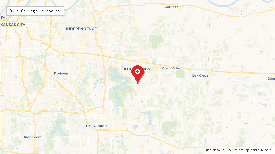 Street map of Blue Springs, Missouri with location pin