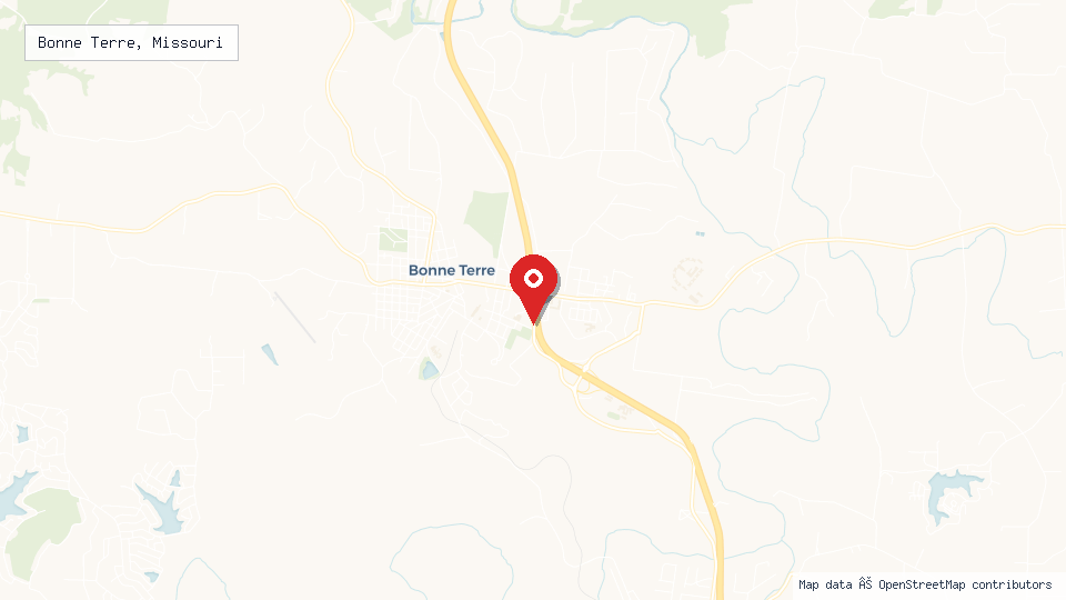 Street map of Bonne Terre, Missouri with location pin