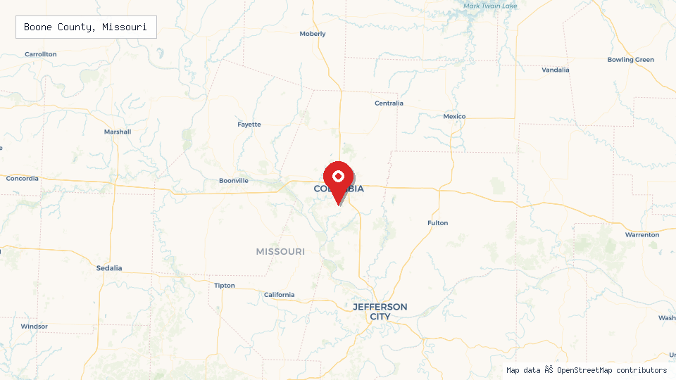Street map of Boone County, Missouri with location pin
