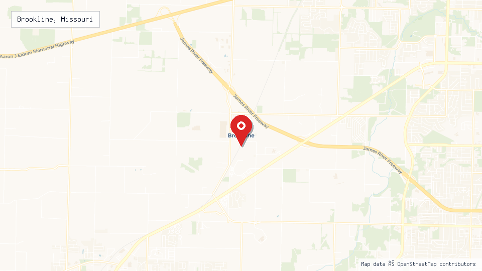 Street map of Brookline, Missouri with location pin