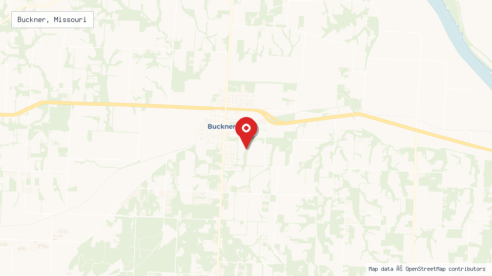 Street map of Buckner, Missouri with location pin