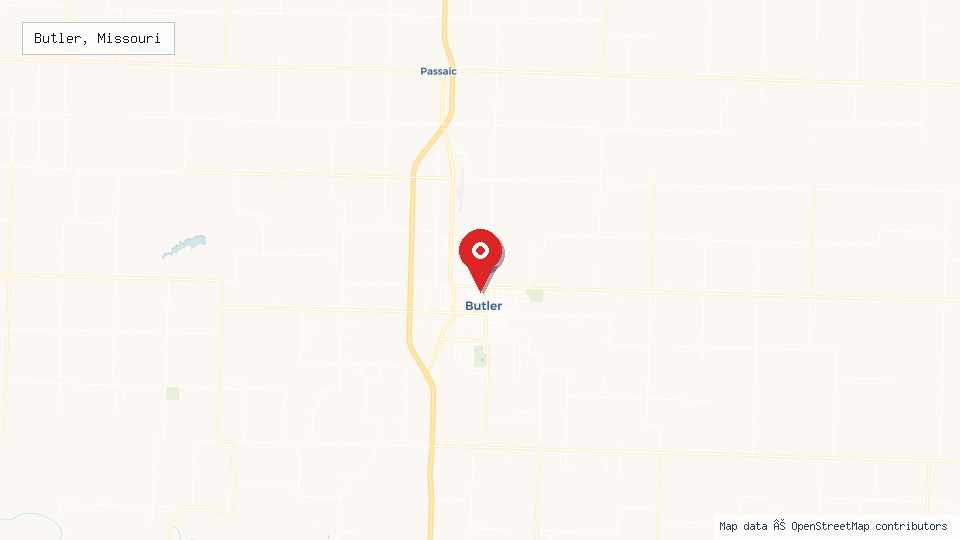Street map of Butler, Missouri with location pin