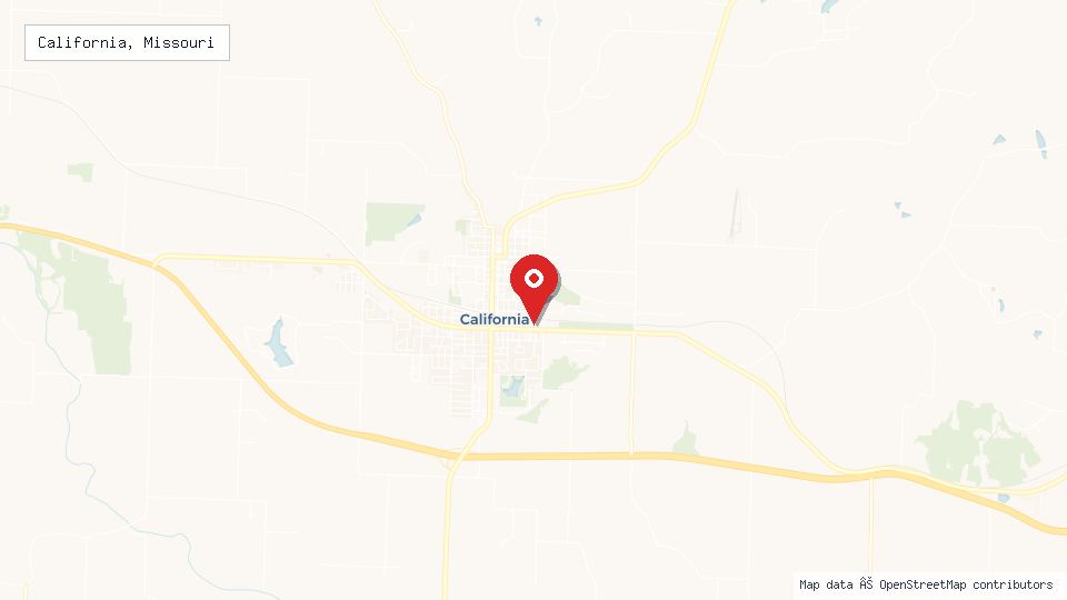 Street map of California, Missouri with location pin
