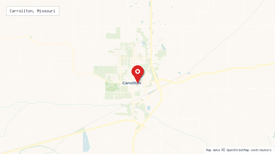 Street map of Carrollton, Missouri with location pin