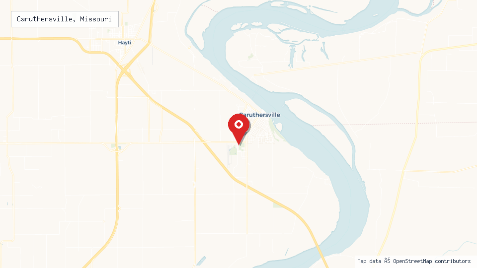 Street map of Caruthersville, Missouri with location pin