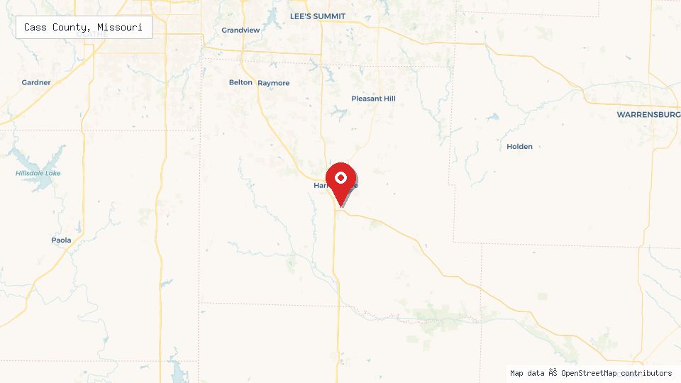 Street map of Cass County, Missouri with location pin