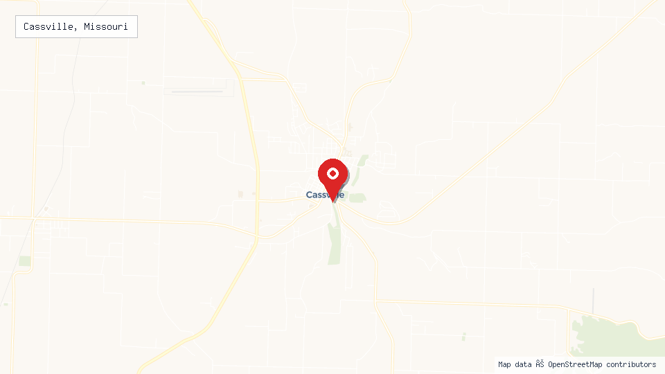 Street map of Cassville, Missouri with location pin