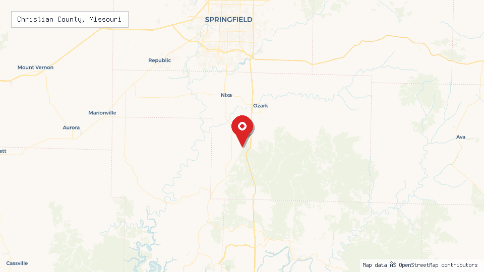 Street map of Christian County, Missouri with location pin