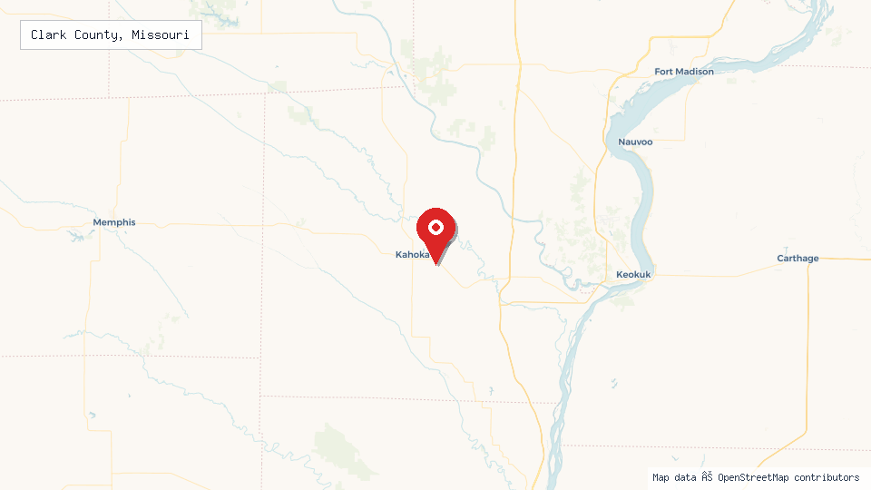 Street map of Clark County, Missouri with location pin