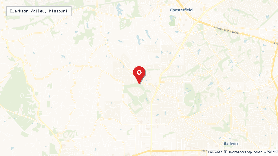 Street map of Clarkson Valley, Missouri with location pin