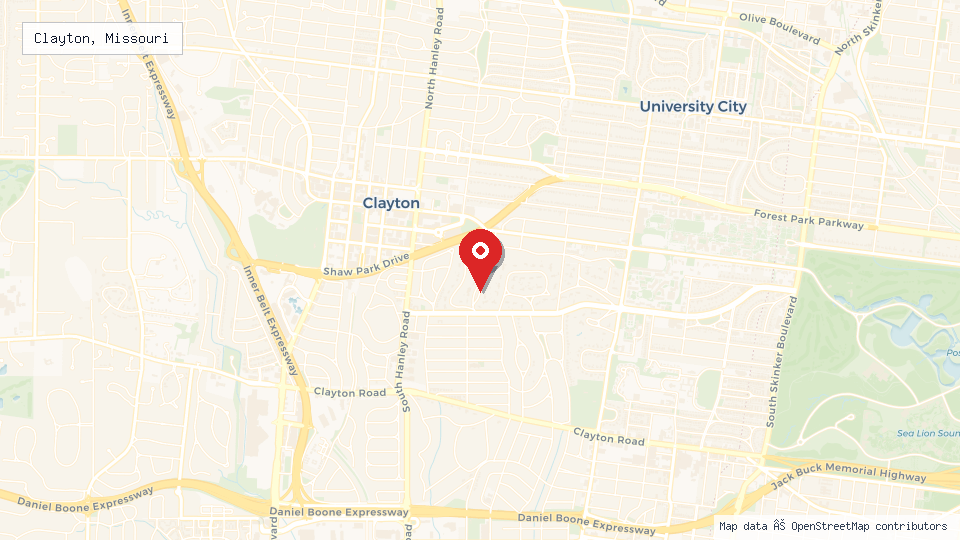 Street map of Clayton, Missouri with location pin