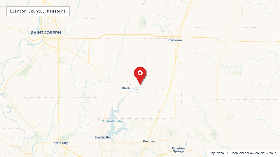 Street map of Clinton County, Missouri with location pin