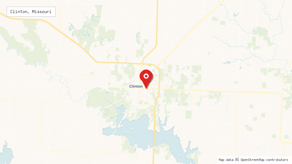 Street map of Clinton, Missouri with location pin
