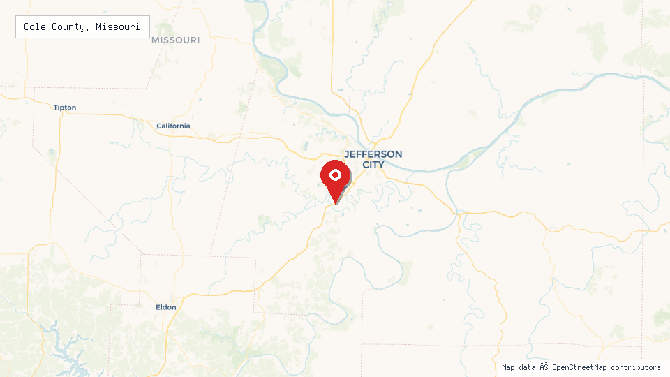 Street map of Cole County, Missouri with location pin