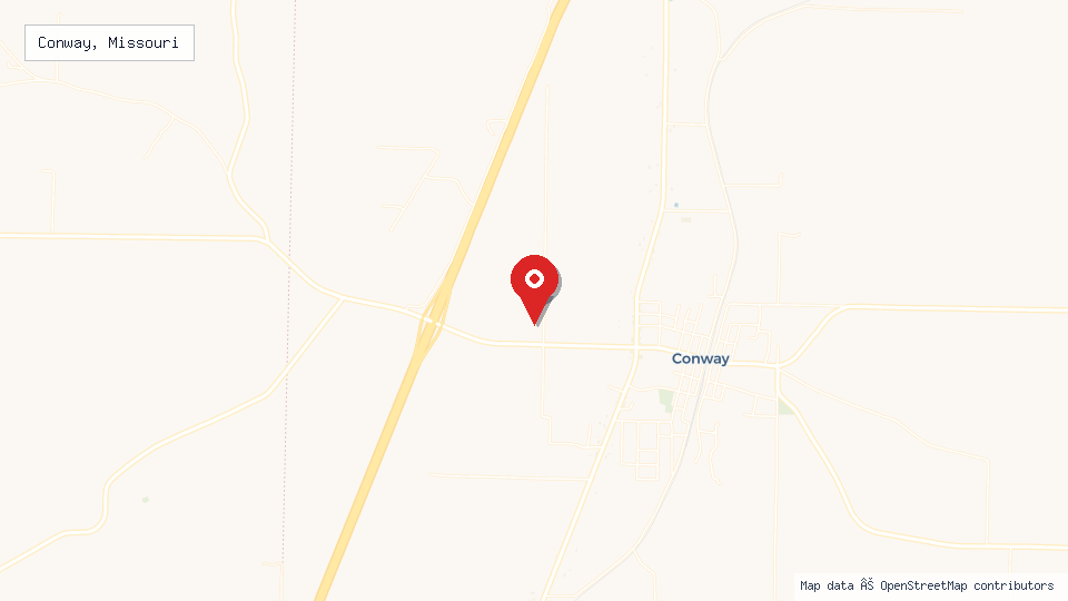 Street map of Conway, Missouri with location pin
