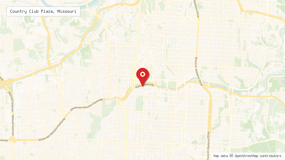 Street map of Country Club Plaza, Missouri with location pin
