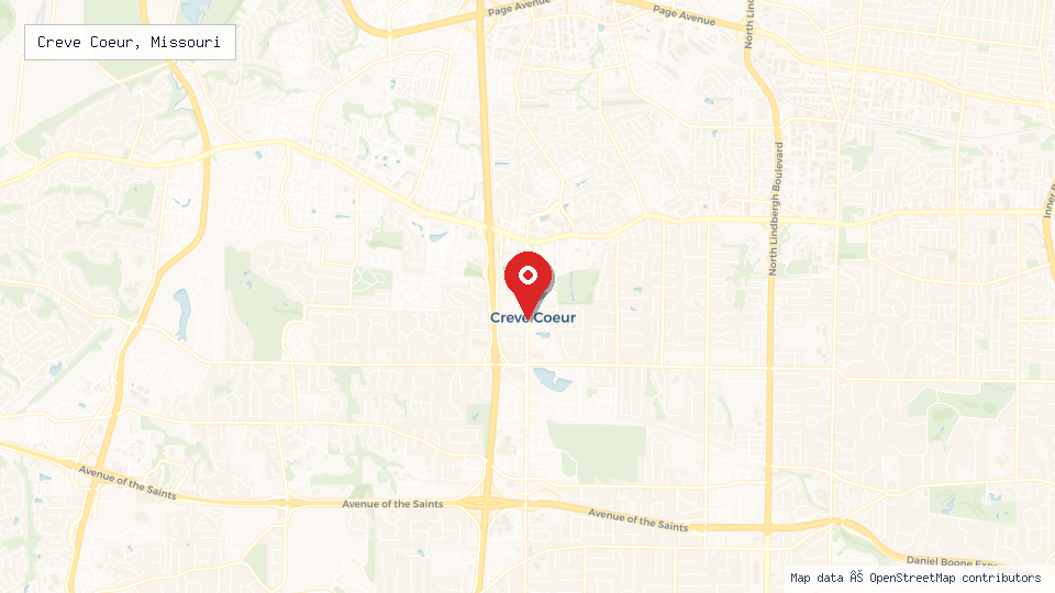 Street map of Creve Coeur, Missouri with location pin