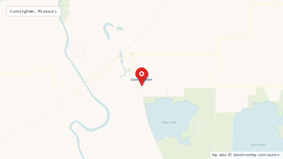 Street map of Cunningham, Missouri with location pin