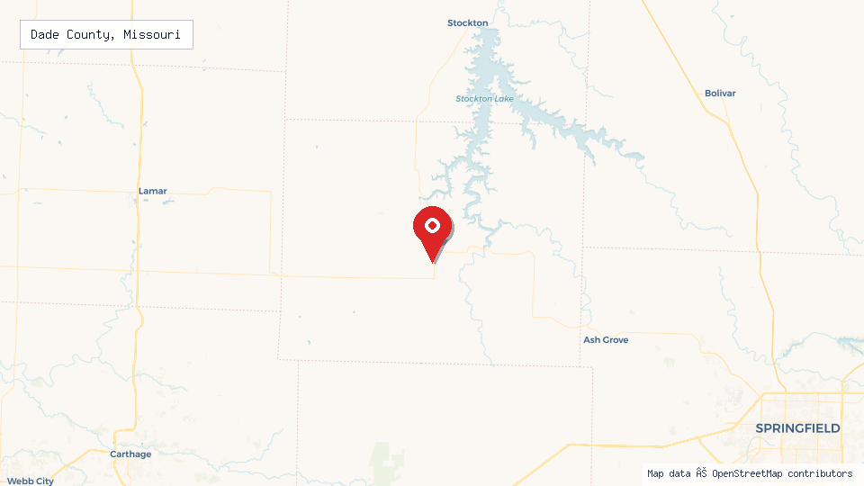 Street map of Dade County, Missouri with location pin