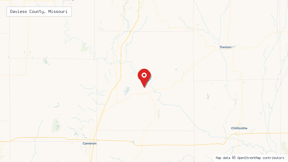 Street map of Daviess County, Missouri with location pin