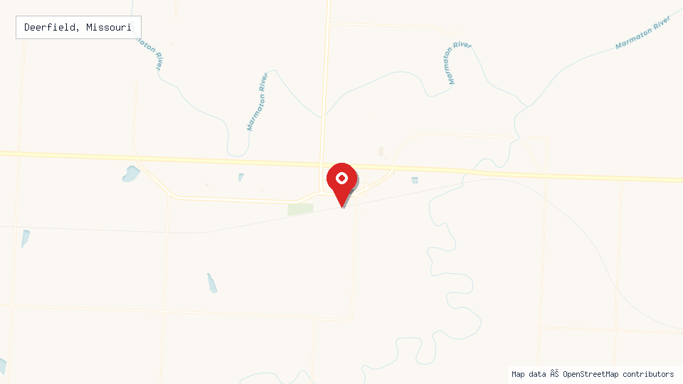 Street map of Deerfield, Missouri with location pin