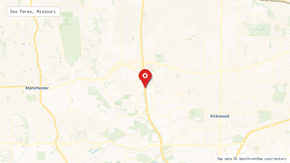 Street map of Des Peres, Missouri with location pin