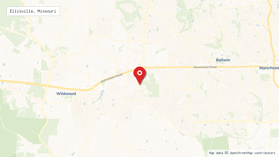 Street map of Ellisville, Missouri with location pin